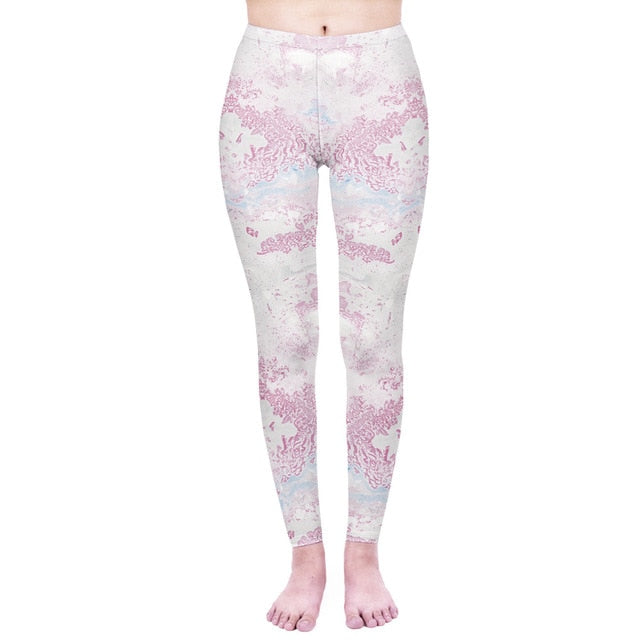 Fashion Women Legging Pink Tropics Printing With Multicolor Pattern Leggins High Elasticity Legins Fitness Pants Leggings