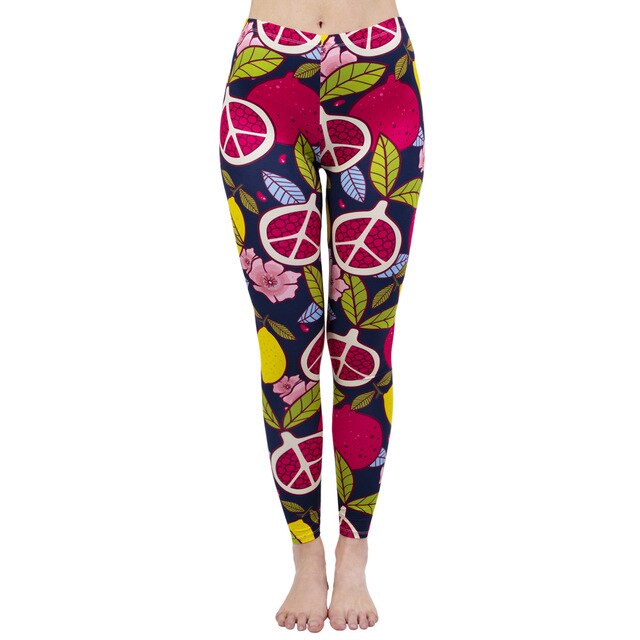 Fashion Women Legging Pink Tropics Printing With Multicolor Pattern Leggins High Elasticity Legins Fitness Pants Leggings