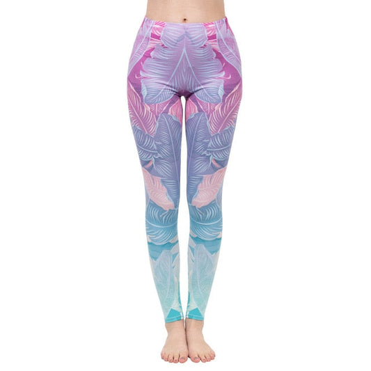 Fashion Women Legging Pink Tropics Printing With Multicolor Pattern Leggins High Elasticity Legins Fitness Pants Leggings